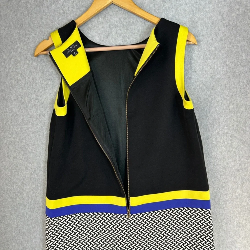Tahari Arthur S Levine Black Yellow Blue Geometric Sheath Dress Size 6 Petite 6P